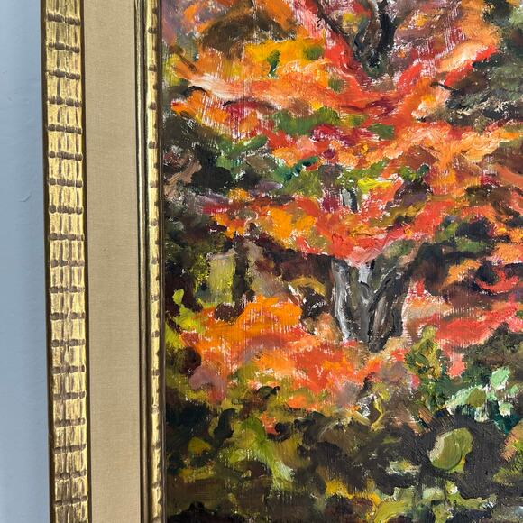 Vintage 60s Framed Fall Landscape Painting 24x20 Original Impressionist Art - Picture 2 of 14